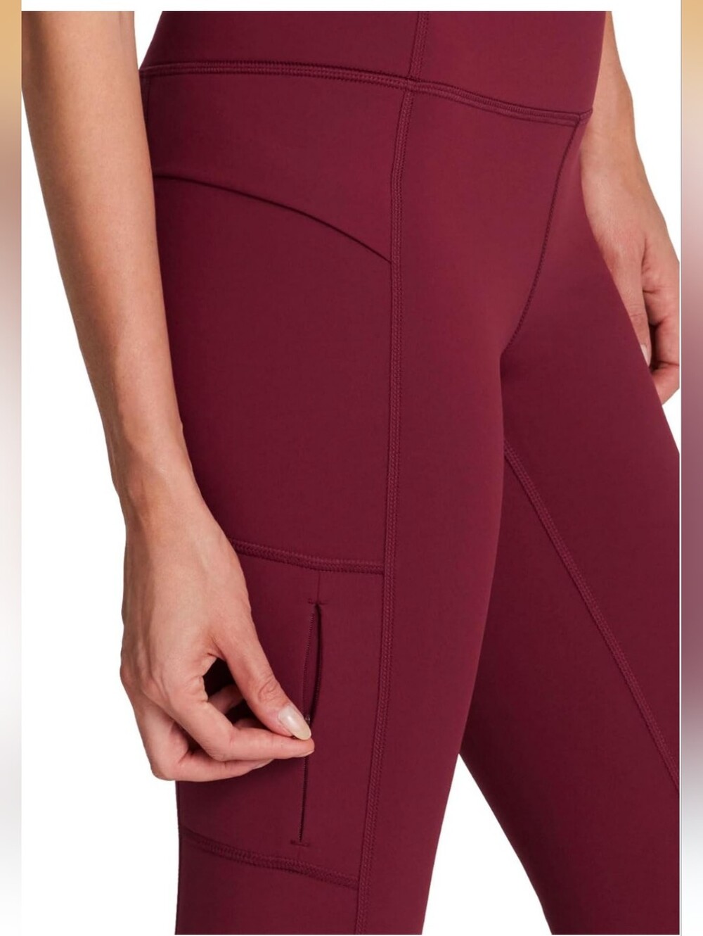 Avalanche Large High-Waist Maroon Workout Leggings with Side Pocket - Picture 4 of 8